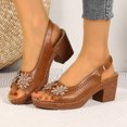 thumbnail image 2 of Ladies Rhinestones Flower Dress Slingback Sandals for Women 2025 Summer Leather Peep Toe Chunky High Heels, 2 of 7