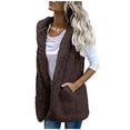 thumbnail image 1 of PVCS Women Solid Pocket Color Jacket Plush Sleeveless Lapel Vest Loose Coat Top, 1 of 6