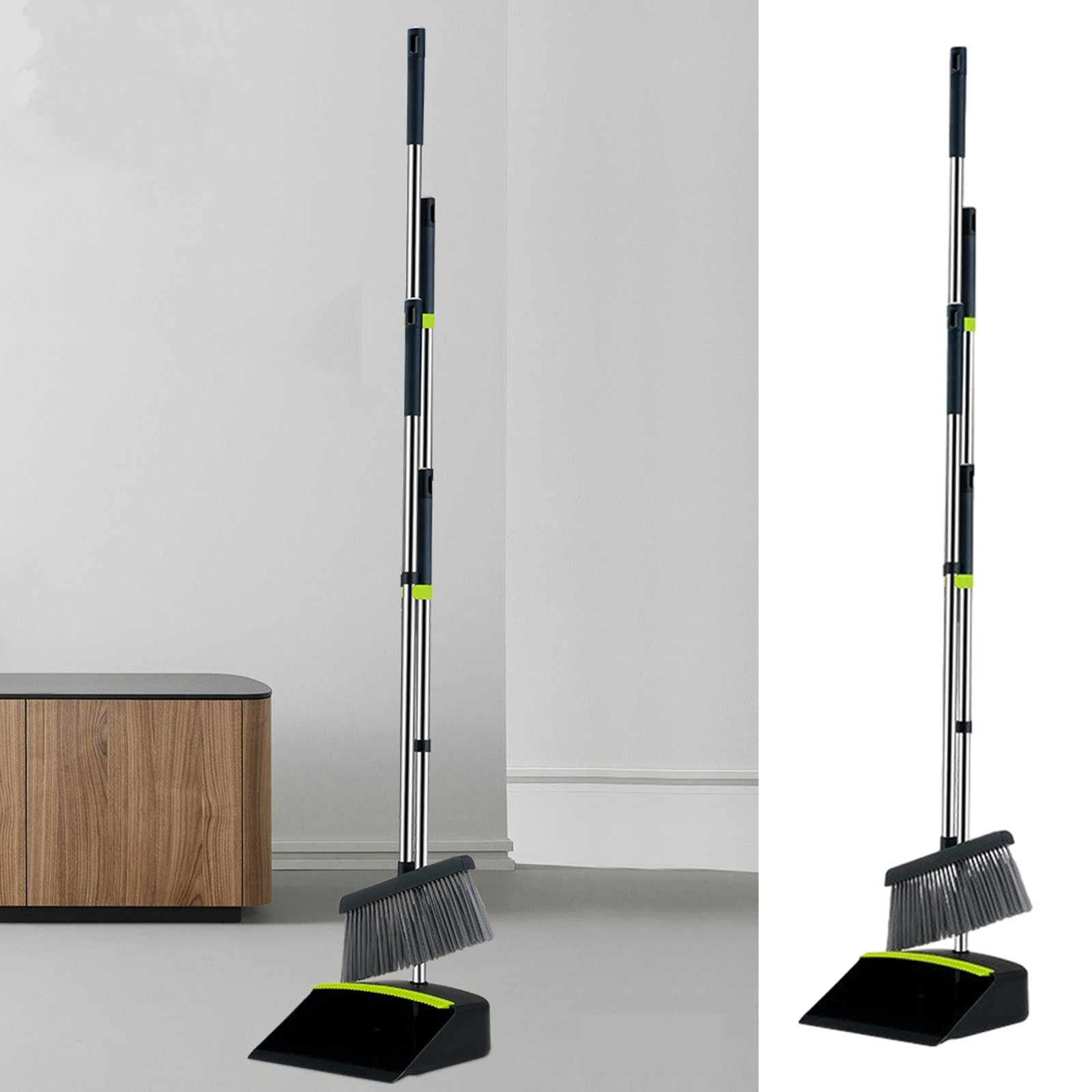 Suncoda Potable Broom, Brooms Indoor Standing Storage Magnetic Suction Type Snap Brooms and Dustpan Set with Scraping Teeth and Scraper Cleaning Suitable for Home