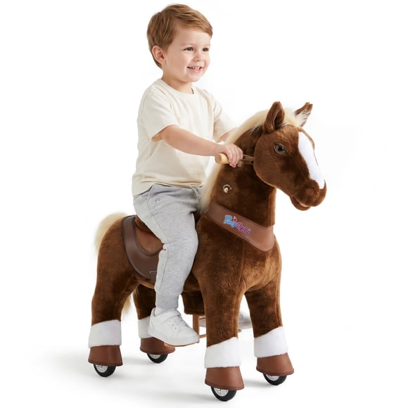 PonyCycle Poney Brun à Chevaucher Taille 3 Jouet en Peluche pour Enfants de 3–4 Ans, Cheval à Bascule Intérieur Extérieur, Cadeau d'Anniversaire Modèle Avancé Y374