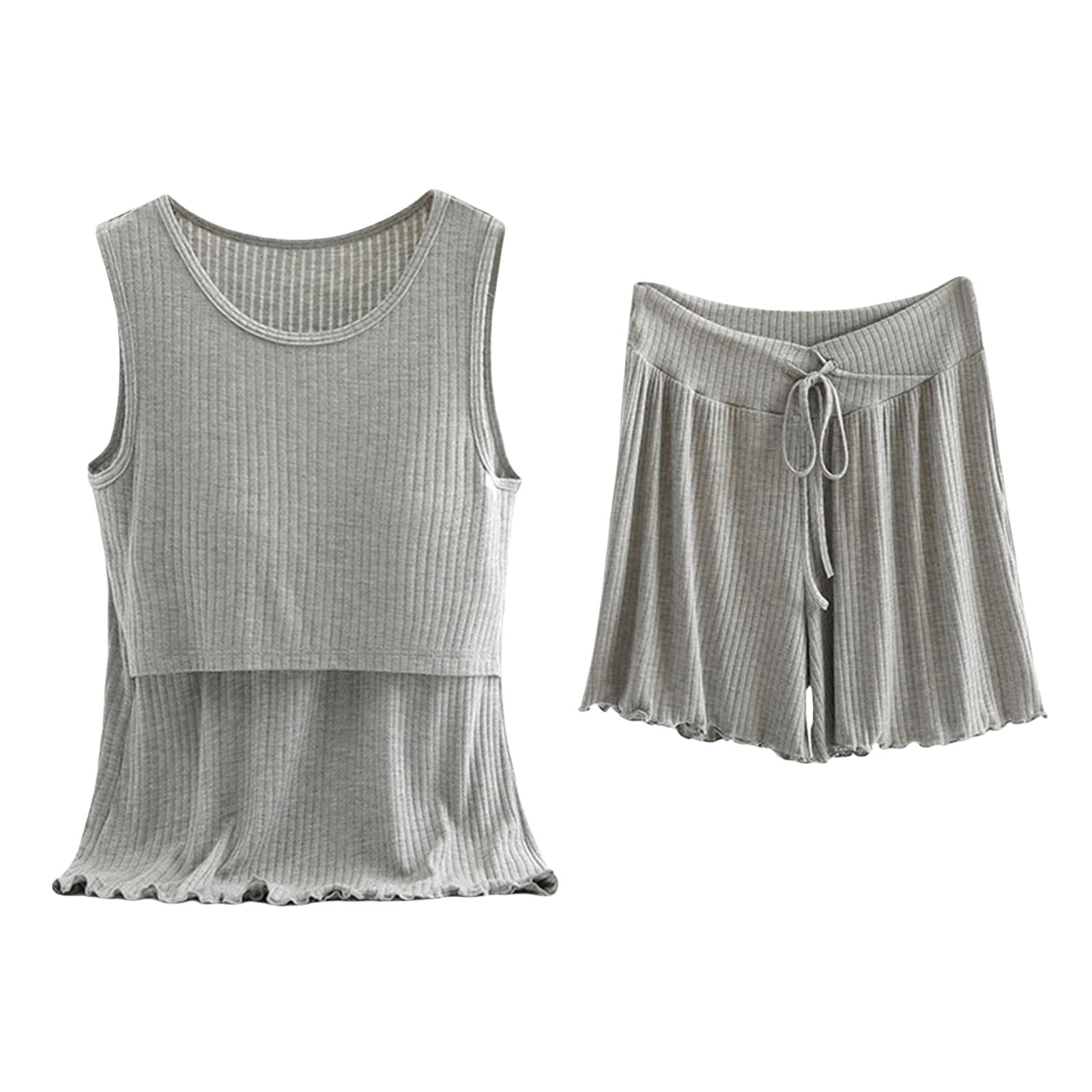 Postpartum Lounge Sets for Women! Audhol Women's Cotton Pyjamas Short Pyjama Set Sleeveless Shirt Function Maternity Fashion Pyjamas Short Sleepwear for Pregnancy Maternity Pajamas for Women Grey XL