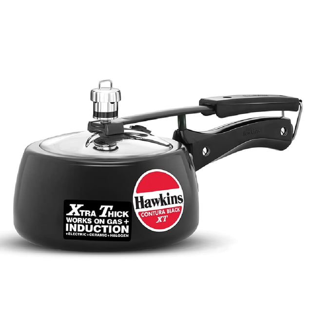Contura Black Aluminium XT Pressure Cooker 1.5 Liters | Hard Anodised Inner Lid Cooker, Small Induction Cooker, Extra Thick Handi Cooker, (CXT15)