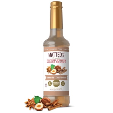 Matteo's Sirop Aromatisant Sans Sucre pour Café, Noisette Chai, Délicieux Sirop de Café, 0 Calories, 0 Sucre, Compatible Keto (750mL, Bouteille Unique)