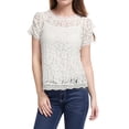 thumbnail image 1 of INSPIRE CHIC Haut en Dentelle Florale Semi-Transparente à Bord Festonné pour Femme, 1 of 7