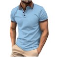 thumbnail image 2 of Lolmot Chemise de Sport à Rayures pour Homme, Col Rabattu à Boutons, Manches Courtes, 2 of 6