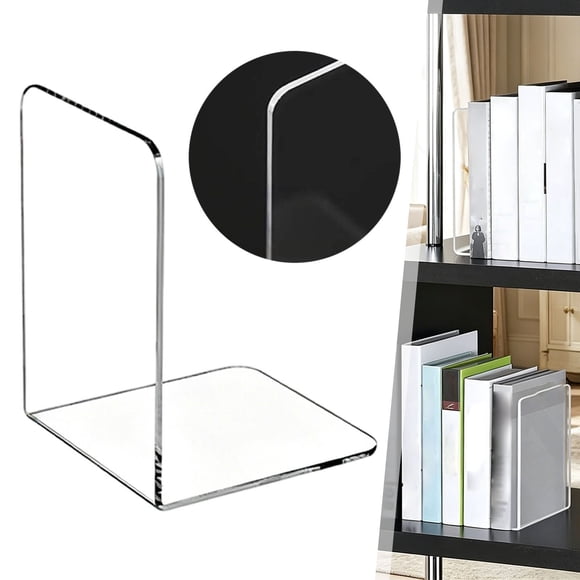 Acrylic L Shaped Bookend, Clear Book Stopper for Shelves, B