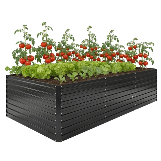 Outsunny 8x4x2ft Galvanized Raised Garden Bed, Open Bottom, Black