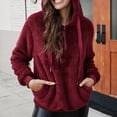 thumbnail image 2 of IROINID Women's Short Shearing Jacket Solid Color Long Sleeve Zipper Sweatshirt Plush Sweater Pocket Jacket, Red, 2 of 7