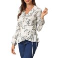 thumbnail image 4 of INSPIRE CHIC Blouse à Volants pour Femme à Col en V, Fleurie, à Nouer Soi-Même, Portefeuille, Haut Péplum, TP, Blanc, 4 of 6