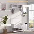 thumbnail image 3 of White Wall Mounted Coat Rack with Bench & Shoe Storage - Hall Tree for Entryway, Living Room & Bedroom - MDF Organizer 80” x 20” x 40”, 3 of 7