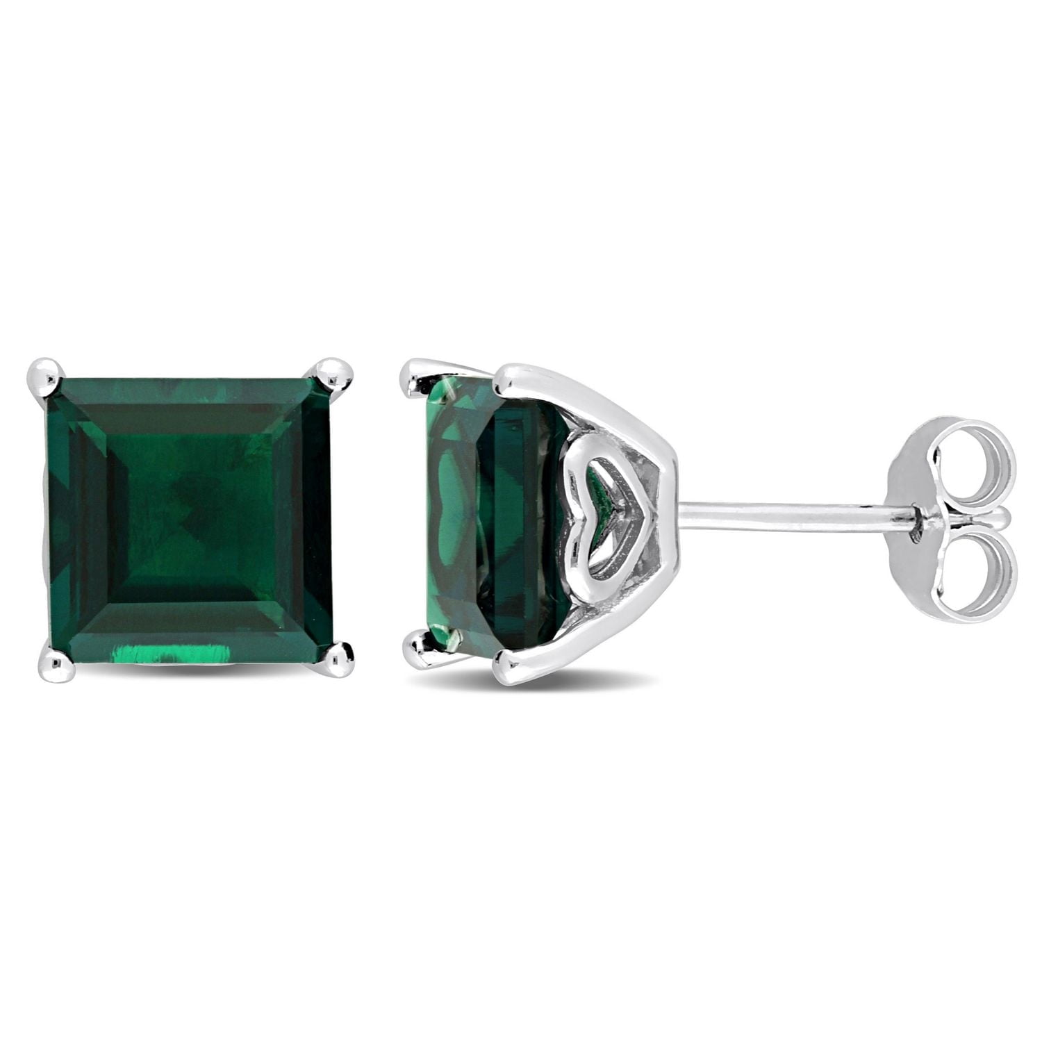 Miabella Princess-Cut Created Emerald Solitaire Stud Earrings in Sterling Silver
