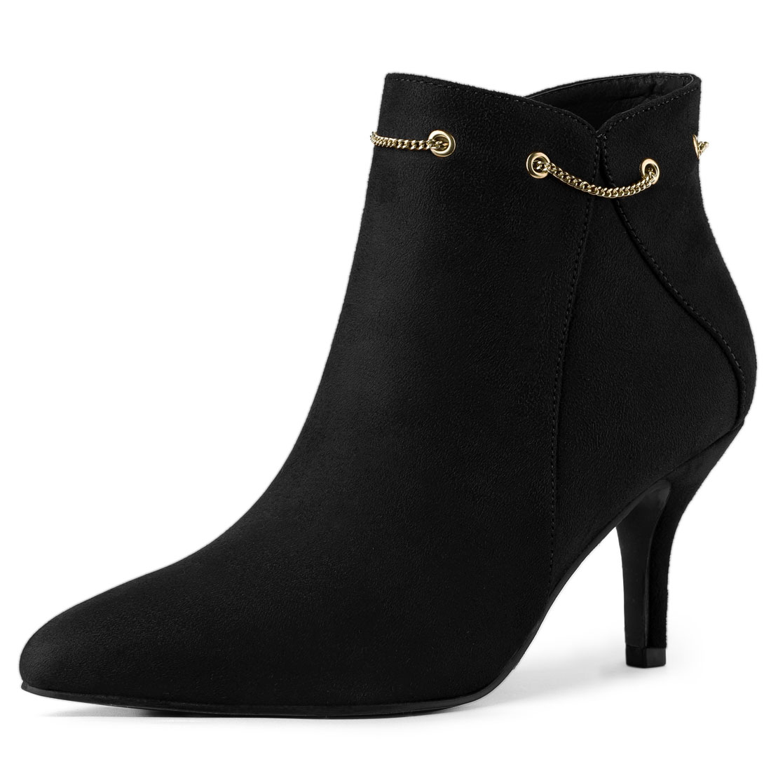 Unique Bargains Women's Pointy Toe Zipper Stiletto Heeled Ankle Booties Black 8