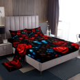 thumbnail image 1 of Erosebridal Ensemble de Draps Fleur Rose Rouge Simple, Ensembles de Literie Papillon Bleu Taille Simple pour Filles Femmes, 3 Pcs, 1 of 7