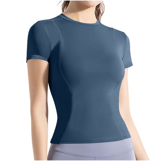 Plebaso Hauts d'Entraînement pour Femmes à Manches Courtes, Col Rond, T-Shirts Athlétiques, Course, Yoga, Gym, T-Shirts Basiques pour Femmes