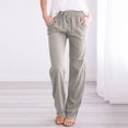 thumbnail image 1 of CEHVOM Women Casual Cotton And Linen Solid Drawstring Elastic Waist Long Straight Pants, 1 of 6