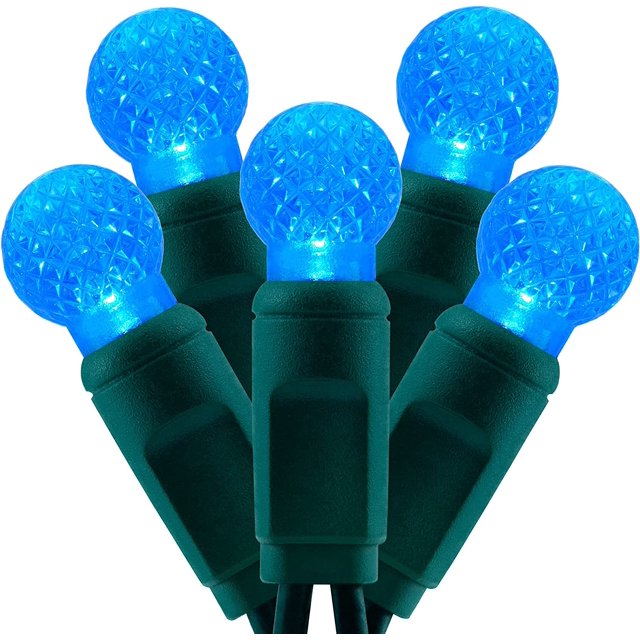 Blue One-Piece G12 Raspberry Christmas Lights 140 Count 48 Feet, 2 Sets 70 LED 24 ft High Waterproof UL Certified String Light (Blue)