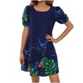 thumbnail image 2 of Ovzne Robes d'Été pour Femmes Robe Femmes Dames Printemps Été Europe et États-Unis Imprimé Floral Col Rond Ample Robe à Manches Courtes Robe à Manches Courtes Col Rond Robe pour Femmes, 2 of 6
