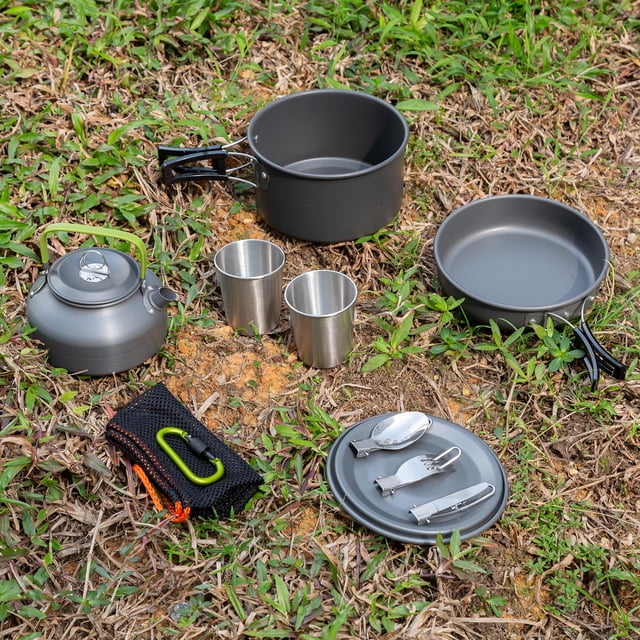 Graflsoa Compact Foldable Outdoor Cookware Set - Lightweight Green & Black Handle Kettle & Pan for Camping & Picnics, 16cm (308-5#)