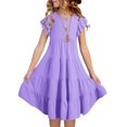 thumbnail image 4 of Qertyioot Robes pour Filles à Manches Volantées, Robe d'Été Trapèze Décontractée, Robe Midi Évasée à Étages avec Poches, 4 of 7
