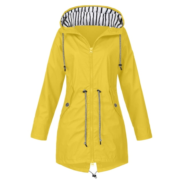 Kcodviy Womens Rain Jacket with Windbreaker Colorful Hood Lightweight Long Sleeve Top Jacket Windbreaker Zip Up Drawstring Plus Size Winter Coats Raincoat with Pockets