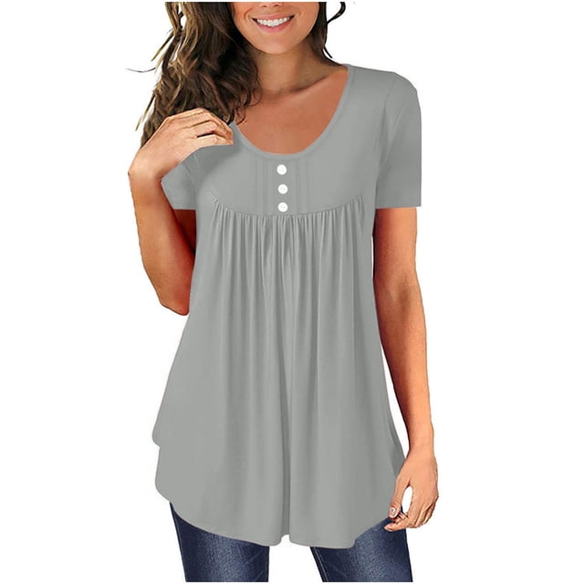asjyhkr T-Shirts Grande Taille pour Femmes Col Rond Manches Courtes Coupe Ample