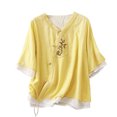 thumbnail image 1 of Birdeem Womens V-Neck Button Printed Loose Shirt with Three Quarter Sleeves Top, 1 of 12