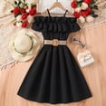 thumbnail image 2 of PMVFHDE Robe d'Été Sans Manches pour Filles, Robe Princesse Unie avec Volants, Col Bateau, Noir, 8-9 Ans, 2 of 4