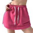 thumbnail image 1 of kurtrusly Shorts Jupes Robes Décontractées Unies à Cordon Mini Ligne A Mode Taille Haute Été Style Coréen pour Sports Rose Rouge 2TG, 1 of 7