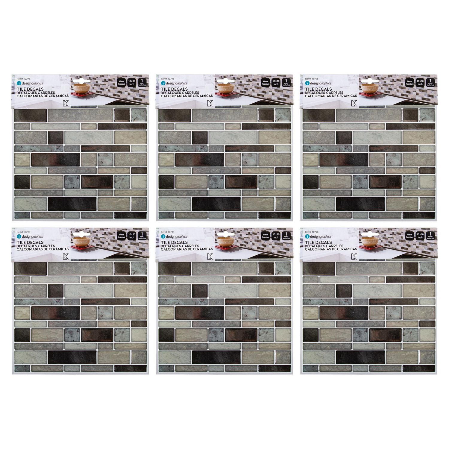 Truu Design Carreaux muraux décoratifs auto-adhésifs Peel and Stick, 10 x 10 pouces, taupe, 6 pièces