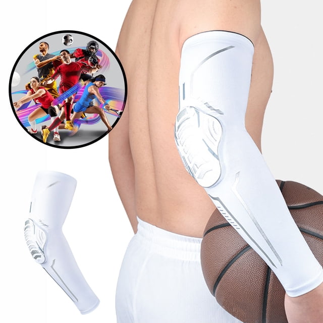 Compression Sports Arm Sleeves with Honeycomb Elbow Protection - Breathable Moisture Wicking Protective Gear Basketball Football Cycling Anti-Slip Silicone Grip