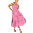 thumbnail image 2 of Robe Longue Femme Décontractée Plissée Midi Fête Danse Plage Vacances Bureau Mode Été Rose S, 2 of 7