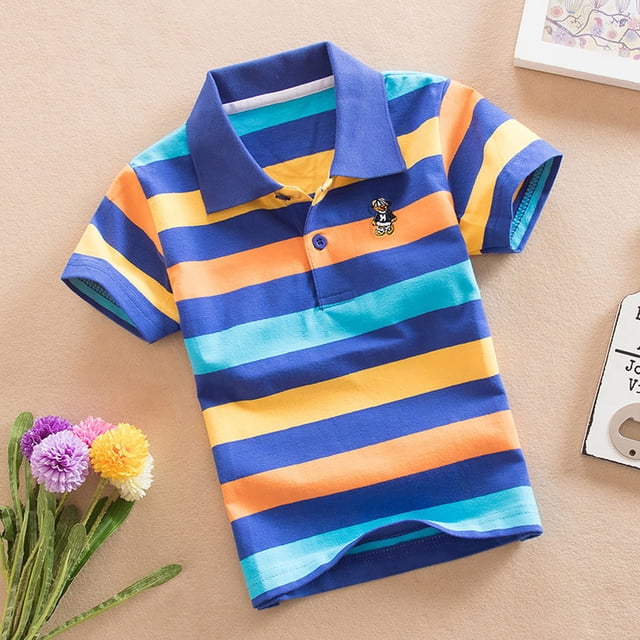 Petit Garçon Polo Chemise Polo Rayée Garçons à Manches Courtes Chemise de Rugby Tenue Garçons 6-7 Ans