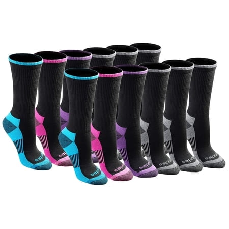 Dickies Women's Dritech Advanced Moisture Wicking Crew Sock (6/12 Packs), Black Bright (12 Pairs), Shoe Size: 6-9
