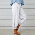 thumbnail image 3 of Women‘s Cotton Linen Pants Drawstring Elastic Waist Capri Pants Lounge Pants with Pockets, 3 of 9