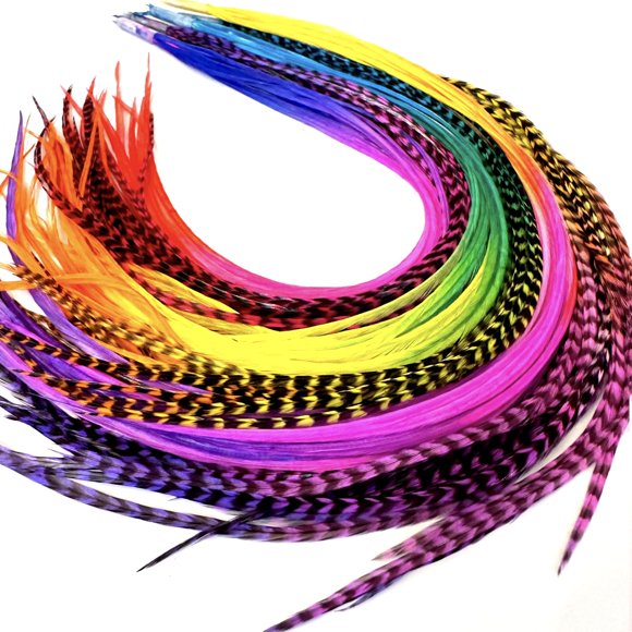 21 Rainbow Tie Dye Color Hair Feathers - 9”- 14” Long - Feathers for Hair Extension, Hair Extension DIY Kit - Eye-Catching Desig