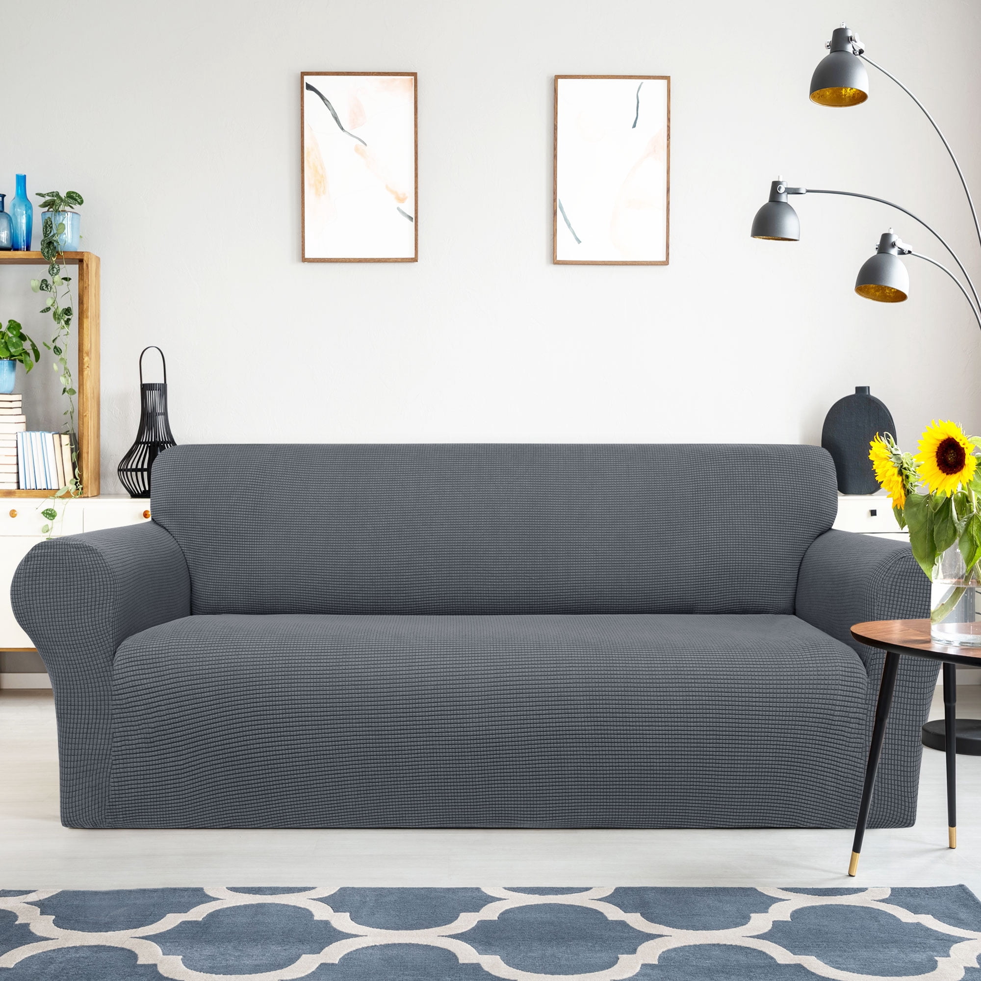 PiccoCasa Stretch Sofa Slipcover Washable Furniture Covers for Dogs Dark Gray Medium