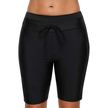 Charmo Short de Planche Long pour Femmes Taille Haute Bas de Maillot de Bain Uni Short de Natation