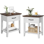 Ourlova Nightstand Wood Bedside Table with 1 Drawer and Open Storage Shelf Industrial Side Table Versatile Beside End Table for Bedroom Office Sofa Couch Small Spaces