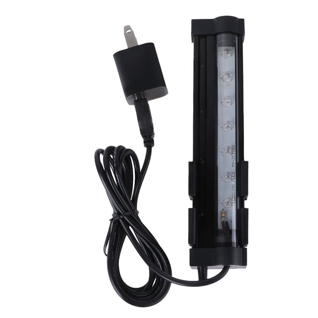 SHISUYAN LED Aquarium Light, waterproof and submersible, featuring white and blue RGB lighting. The black lamp includes energy-saving LED bulbs designed to promote photosynthesis in aquatic plants. Compact design with dimensions of 37 x 5 x 5 cm, durable materials, and attached power cord with plug. Ideal for aquarium lighting and fish tank setups.