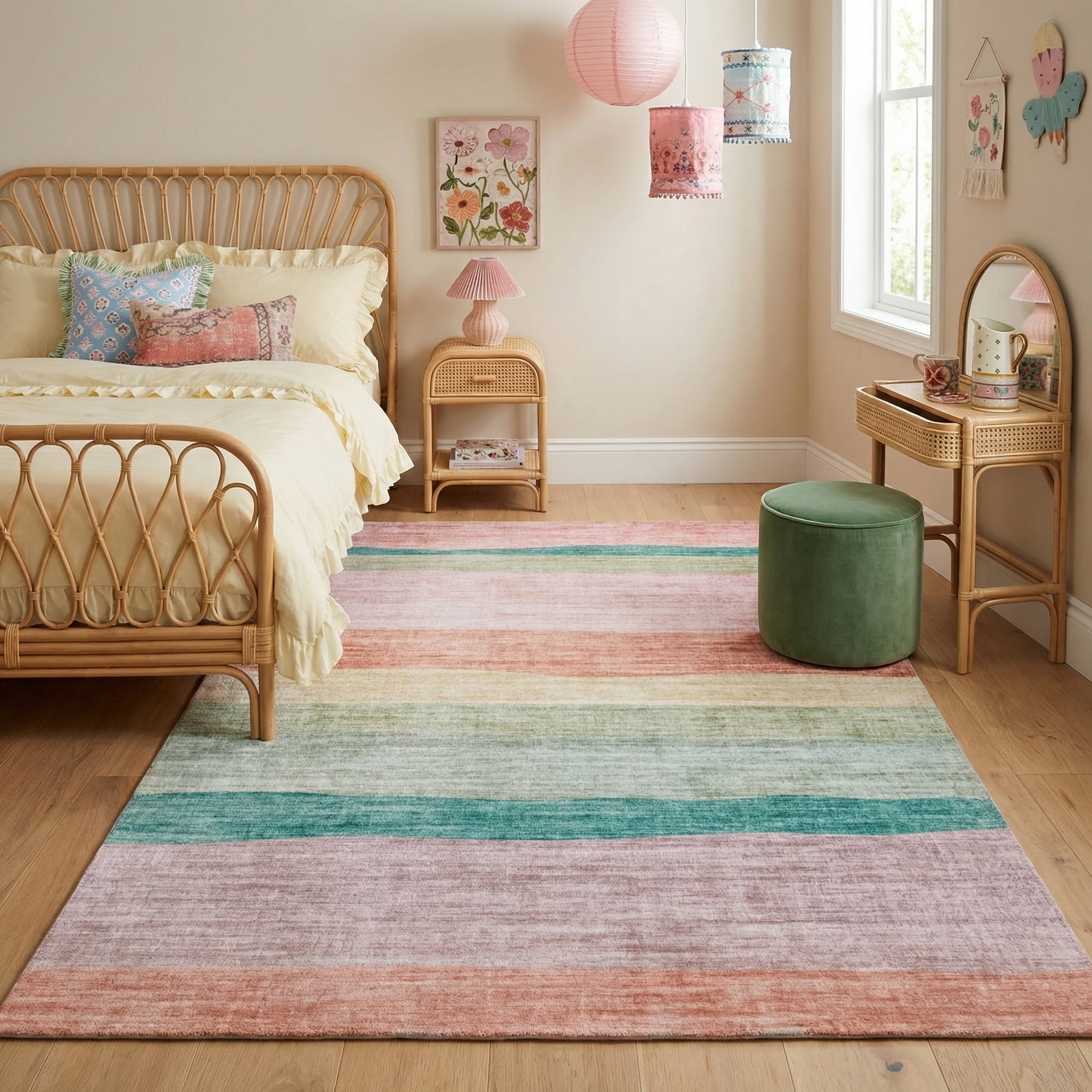 Rug Branch Soft Steps Playtime Tapis doux arc-en-ciel colore, rose vert - Garçons et filles dans la salle de jeux, la chambre d'enfant, la chambre