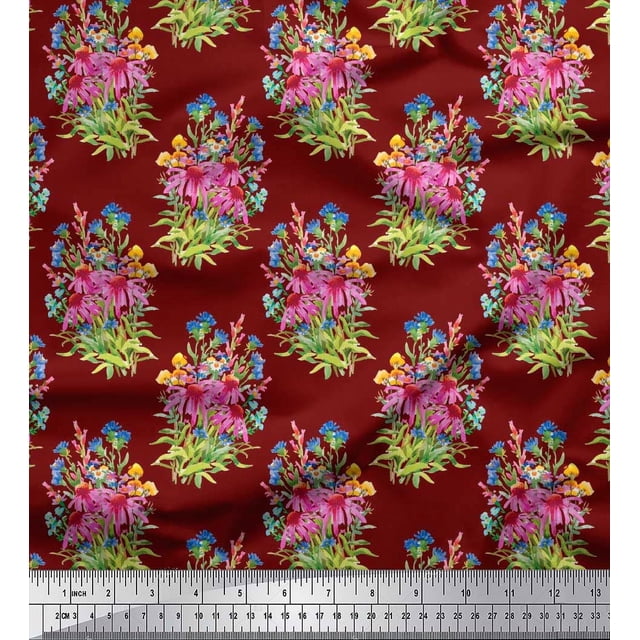 Soimoi Rayon Fabric Leaves & Floral Printed Craft Fabric by the Yard 56 Inch Wide