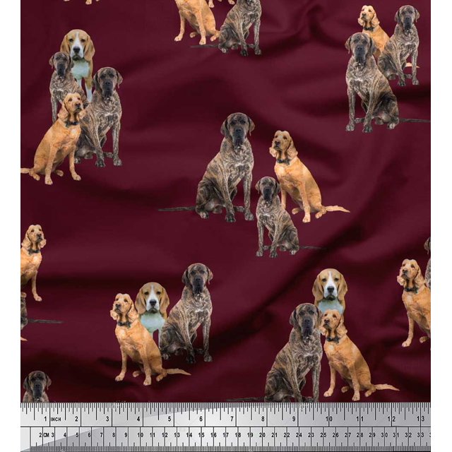Soimoi Poly Georgette Fabric Beagle,Cane Corso & English Cocker Spaniel Dog Print Fabric by Yard 42 Inch Wide