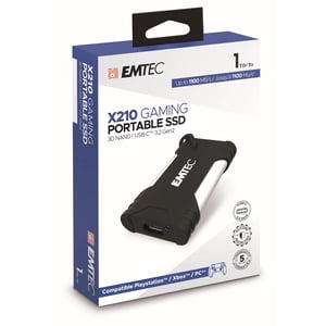 Emtec portatif SSD 1TB, X210 GAMING. Jusqu'à 1100MB/s vitesse de lecture. Compatible PS5, PS4, XBOX, PC