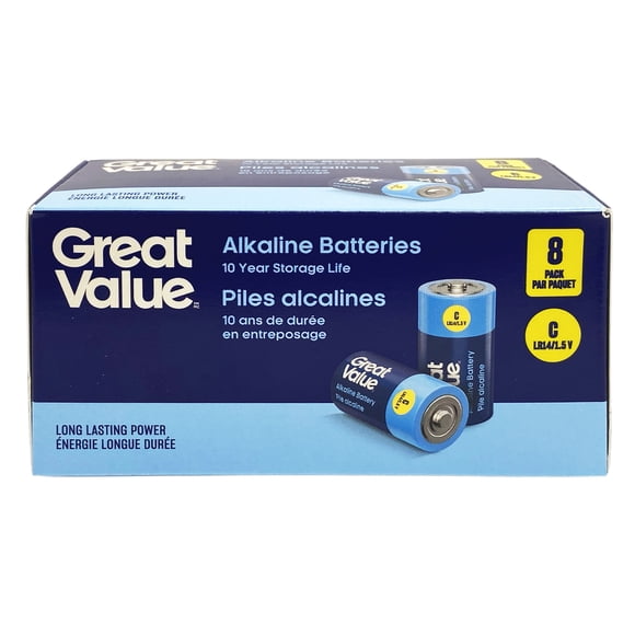 Piles alcalines C LR14/1,5 V Great Value, paquet de 8