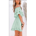 thumbnail image 2 of Women‘s Summer Off Shoulder Dress Pleated Flowy Neck Belt Printed Dress, 2 of 4