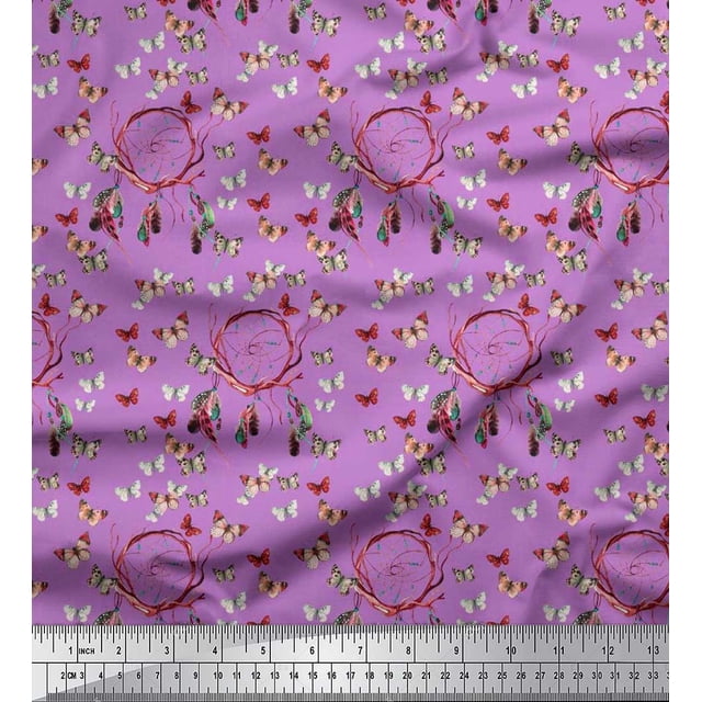 Soimoi Moss Tissu Georgette Attrape-Rêves & Imprimé Papillon Tissu au Mètre 42 Pouces de Large
