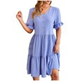 thumbnail image 1 of Besolor Womens Summer Dress V Neck Short Sleeve Button Knee Length Dress Loose Flowy Ruffle Boho Sundresses, 1 of 7