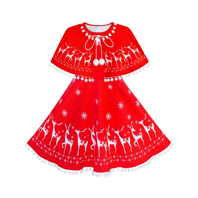 Robe Fille Renne Cape Rouge Cape Noël Nouvel An 7 Ans