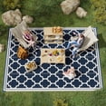thumbnail image 2 of Reversible Outdoor RV Rug, 9' x 12' Patio Floor Mat, Dark Blue & White, 2 of 9