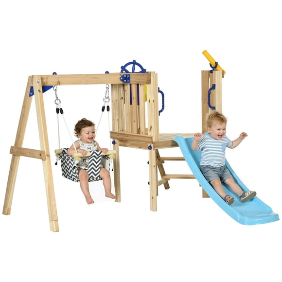 Outsunny Ensemble de Balançoire pour Enfants en Bois avec Siège de Balançoire, 18 à 48 Mois, Naturel
